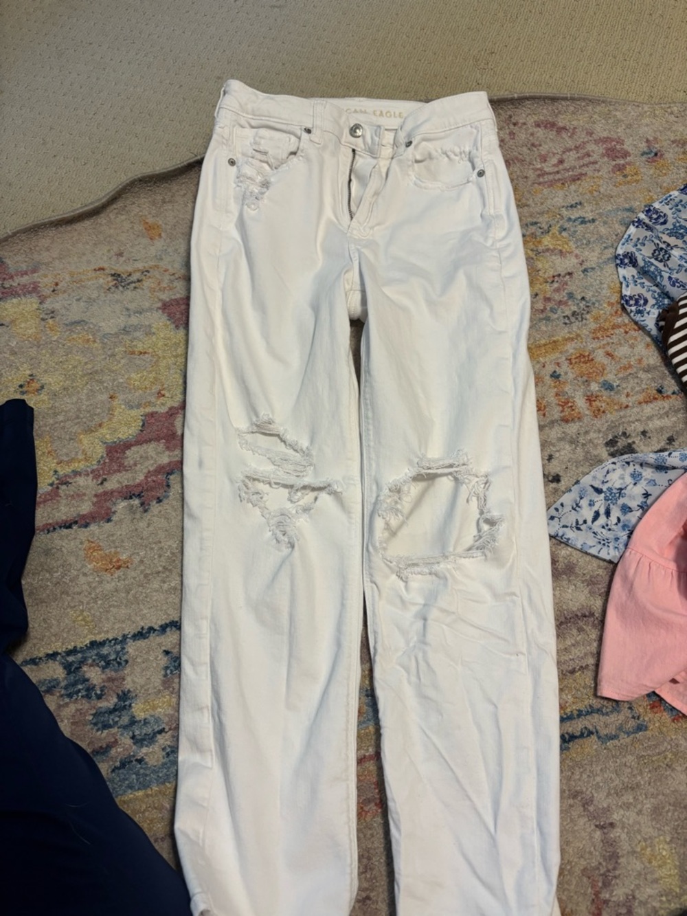 American Eagle Outfitters White Distressed Boyfriend Jeans